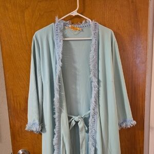 Vintage Elegant Mint Green Fringe-Trim Robe with Sash SZDB